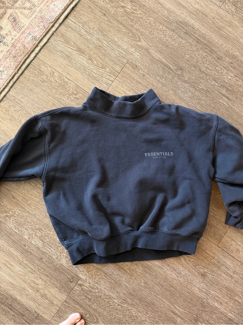 ESSENTIALS Navy Mock Neck Sweatshirt - Women's Cropped Pullover